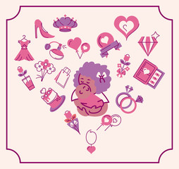 set of icons mother day, half line and color style icon