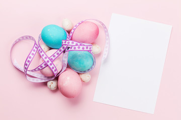 Easter greeting card with colorful easter eggs