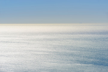Malaga, Spain - March 4, 2020: Landscape of the Mediterranean Sea seen from a high point in the city of Malaga.