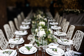 Festive banquet decorated with green branches