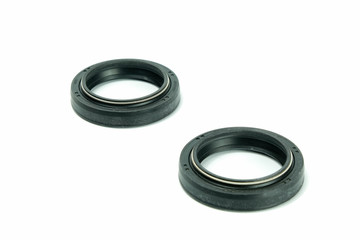 Spare part rubber seal for motorcycle fork.on a isolated white background. Motorcycle service.
