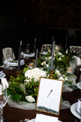 Framed table number at the festive banquet.