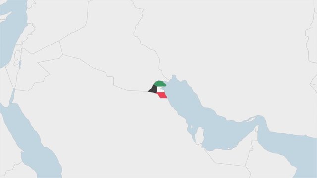 Kuwait map highlighted in Kuwait flag colors and pin of country capital Kuwait City.