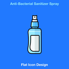 Anti-Bacterial Sanitizer Spray, Hand Sanitizer Dispenser, infection control concept. Sanitizer to prevent colds, virus, Coronavirus, flu. Spray bottle. Flat icon design
