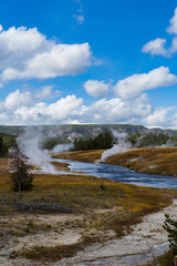 Steam of hot springs at yellowstone national park
