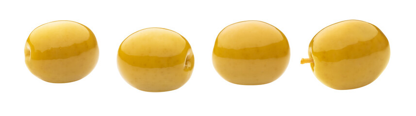 Green olives isolated on white background with clipping path