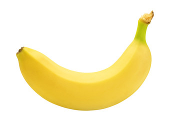 Single banana against white background