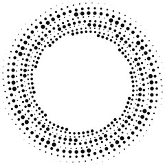Set of black vector halftone dots in round form. Geometric art. Trendy design element for frame, logo, tattoo, sign, symbol, web pages, prints, posters, template, pattern and abstract background
