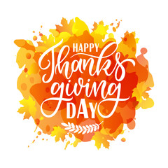 Vector illustration. Happy Thanksgiving Day typography vector design for greeting cards and poster on a textural background design template celebration.Happy Thanksgiving inscription, lettering.