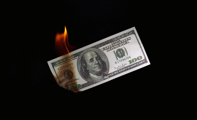 Money fire burn dollar paper