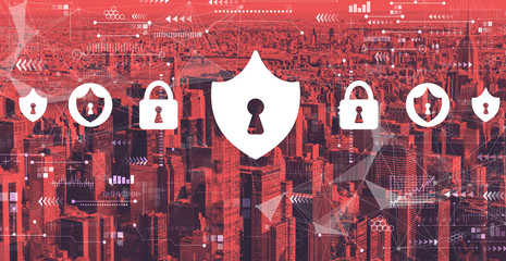 Cyber security theme with the New York City skyline