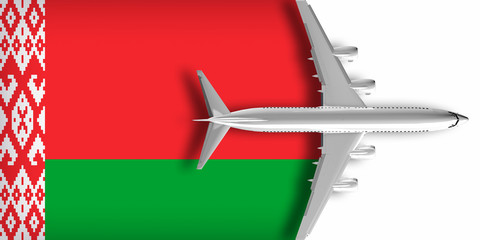 3D flag of Belarus with an airplane flying over it