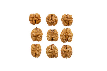 Walnut brain peeled on white background