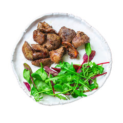 liver cream stew, creamy sauce (chicken liver, healthy diet eating) keto or paleo diet menu concept background. top view. copy space for text