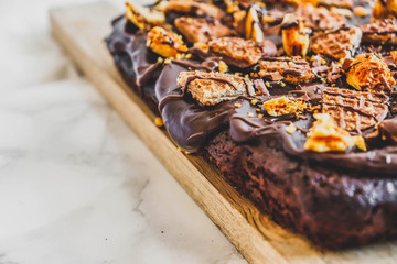 chocolate cake with nuts and caramel