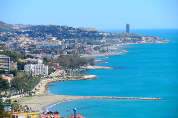 Obraz premium Malaga, Spain - March 4, 2020: Views of the city of Malaga with the Beaches of Pedregalejo and Acacias.