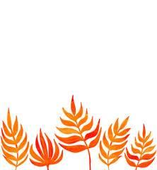 Watercolor seamless border with orange leaves. Hand painted elements isolated on white background. For design, textile, wallpaper, print