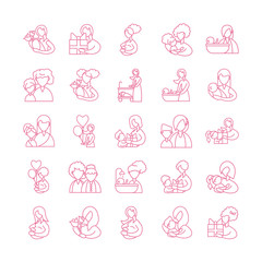 set of icons with mother and baby, line style icon