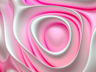 3d render of abstract art 3d background with wavy, curved, round, smooth and soft organic lines in white matte and light pink color 