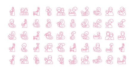 set of icons with mother and baby, line style icon