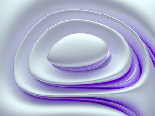 3d render of abstract 3d background based on curved, wavy, round, smooth and soft organic lines in white matte plastic material and some parts in glossy purple plastic 