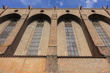Fragment of Jacobins Church - Roman Catholic church located in Toulouse, France. Construction of...