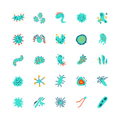 vector design of virus and bacteria icon pack. flat color style version