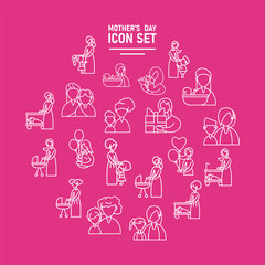 set of icons with mother and baby, line style icon