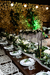 Festive banquet decorated with green branches