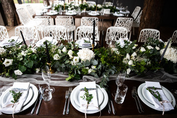 Festive banquet decorated with green branches
