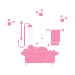 Naklejka premium Vector Bathroom Bathtub Shower Washing, bathing