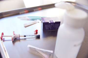 Close Up Of Syringe And Treatment Used For Anti Ageing Injection