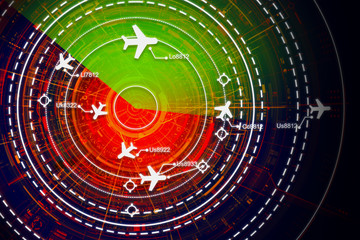 Simulated screen showing various flights Which is a high technology for transportation and passengers