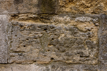 Industrial background, empty grunge urban street with warehouse brick wall