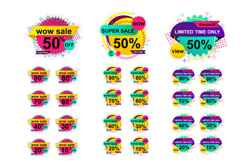 Premium Vector. Set of tags. Sell-out. A discount. Multicolored colorful icons.