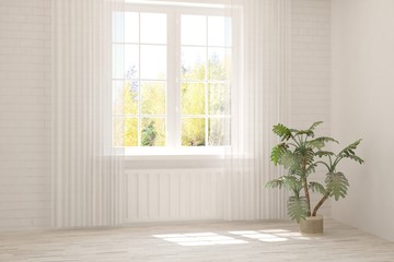 Empty room in white color. Scandinavian interior design. 3D illustration