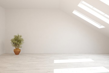 Empty room in white color. Scandinavian interior design. 3D illustration