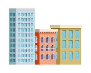 three buildings with windows isolated icon