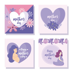 happy mothers day cards with hearts, flowers and pregnant women