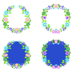 Vector illustration of a round frame of flowers. Spring lovely, simple flowers.