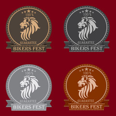 Set of emblem or label of Bikers Festival. Set of badges with lion