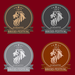 Set of emblem or label of Bikers Festival. Set of badges with lion