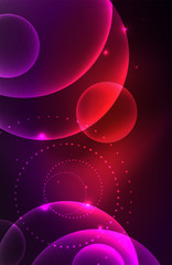 Neon shiny transparent glowing circles with light effects. Techno futuristic vector abstract background For Wallpaper, Banner, Background, Card, Book Illustration, landing page