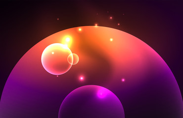 Neon shiny transparent glowing circles with light effects. Techno futuristic vector abstract background For Wallpaper, Banner, Background, Card, Book Illustration, landing page