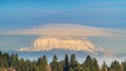 Lenticular Cloud Over Mount Rainier, Washington State