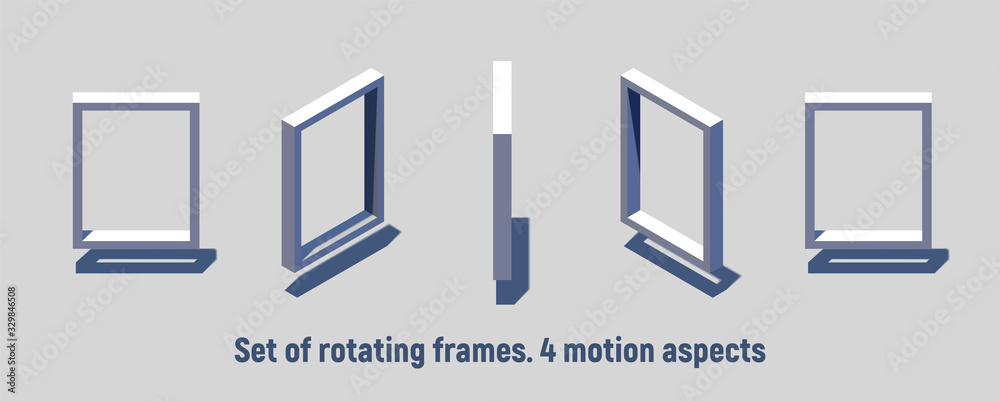 Poster isometric rectangular frame rotating. motion sprites for game or information sign