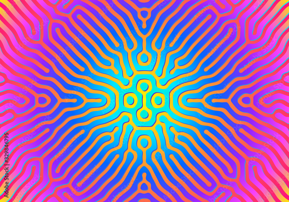 Poster Abstract background with optical illusion generative pattern and vibrant fluid psychedelic colors