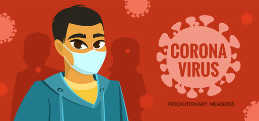 Asian man wearing surgical mask, vector illustration