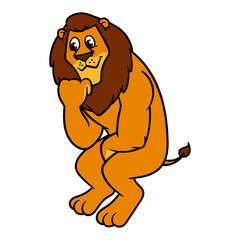 Cartoon Lion Character in Thinking Pose