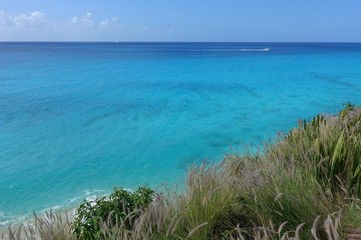 View of a beach on the blue Caribbean Sea in Saint Martin (Sint Maarten), Dutch Antilles